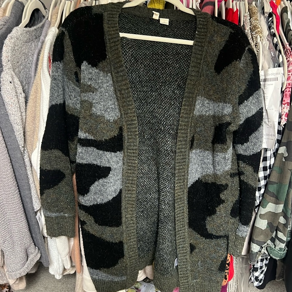 Camo cardigan from Anthropologie